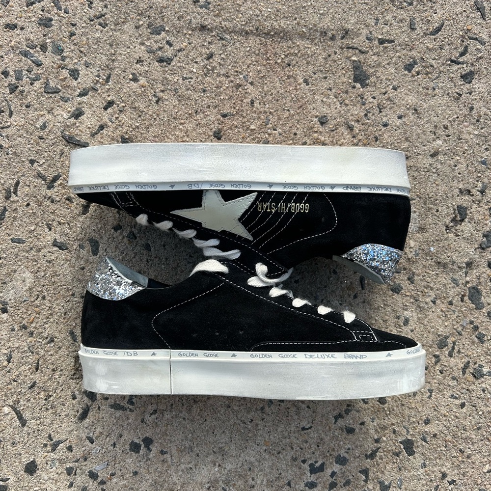 Golden Goose Hi Star Sneakers Women Black Suede White Star EU 37 US 7 - Picture 7 of 13